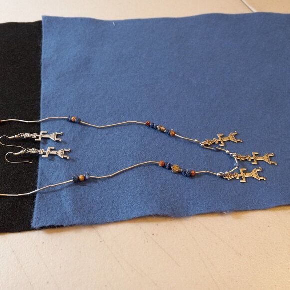 Southwest Three Native Dancer's Silver Tone Beaded necklace/earrings - Picture 5 of 6